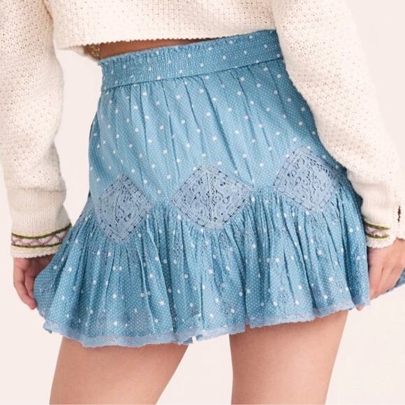 LoveShackFancy Adia Ruffle Mini Skirt in Blue Polka Dot XS - Picture 3 of 12